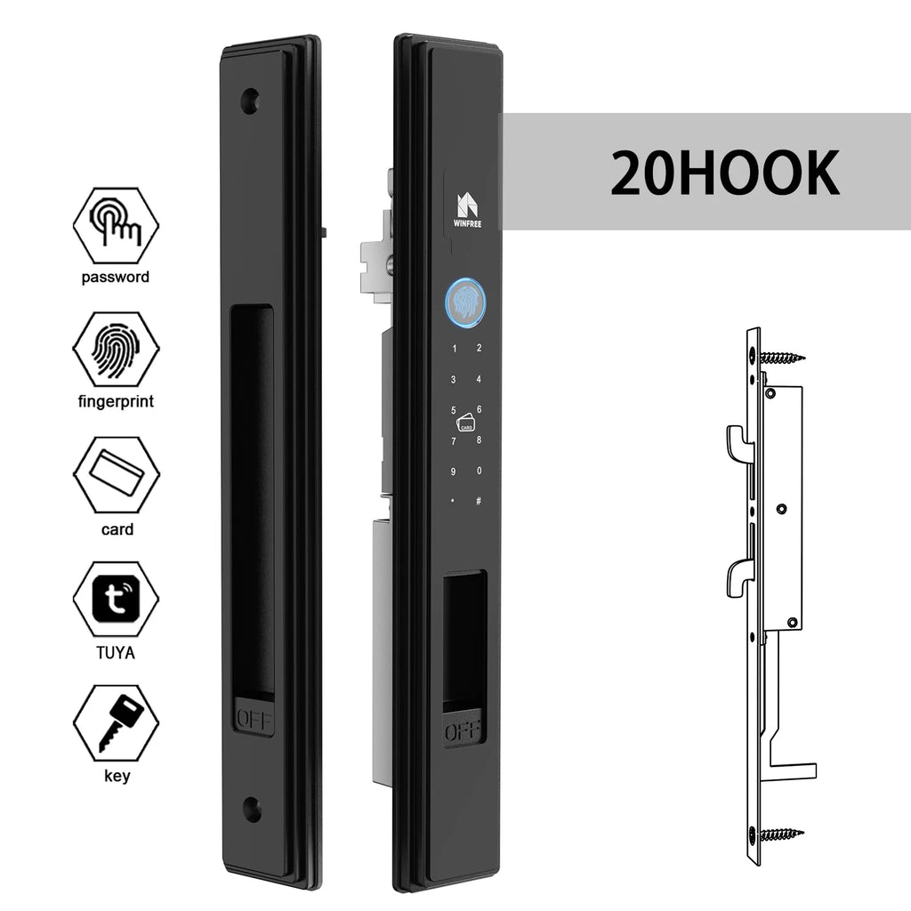 WINFREE Slim Swing or Sliding Door Smart Lock with Fingerprint Passcode Card Digital Tuya Bluetooth Smart Lock