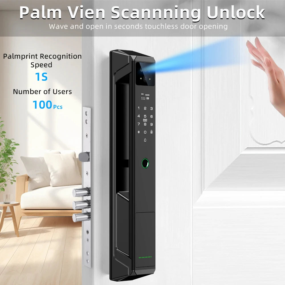 RAYKUBE 21-language Voice Camera Palm Vein Smart Fingerprint Lock Face Recognition Digital Lock With Video Call P85