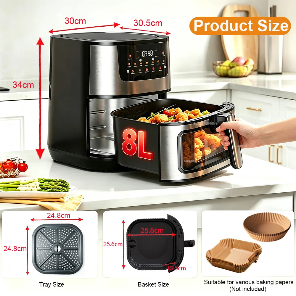 Air Fryer with 8L Large Capacity Electric Air Fryers without oil Airfryer Oven for Chicken Wings Fries Chips Cooker Air Fryer