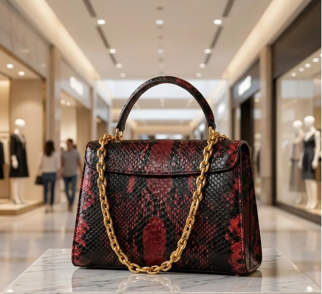 Red Python Leather Spot Fashion Vintage Women's Genuine Leather Luxury Handbags Detachable Top Handle Shoulder Portable Custom
