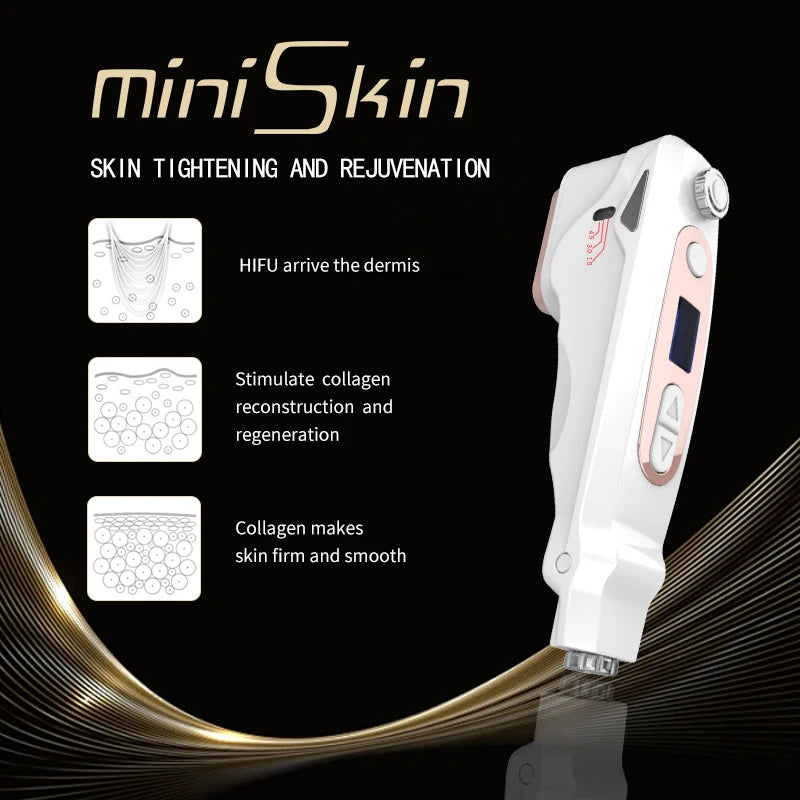 Professional mini HIFU facial lifting machine for home skincare, anti-aging, wrinkle reduction, and collagen boosting.