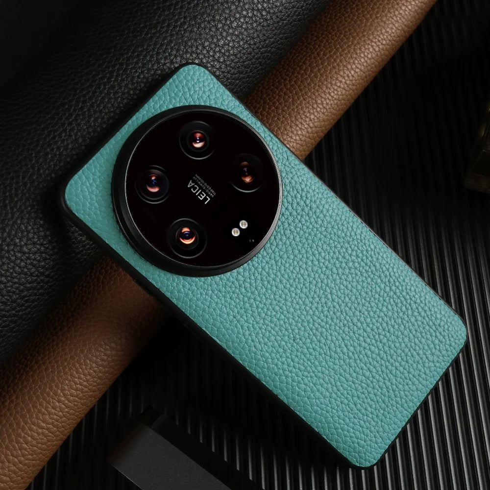 Xiaomi 14 Ultra Leather Case - Litchi Pattern Slim Fit Protection Blue or green China Mainland Tidesmit