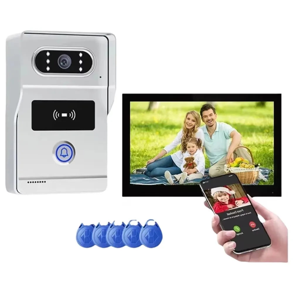 Tuya 7' Touch Screen Smart Video Doorbell System 2-Wire Remote RFID Unlock Night Vision Home Intercom Kit for Villa