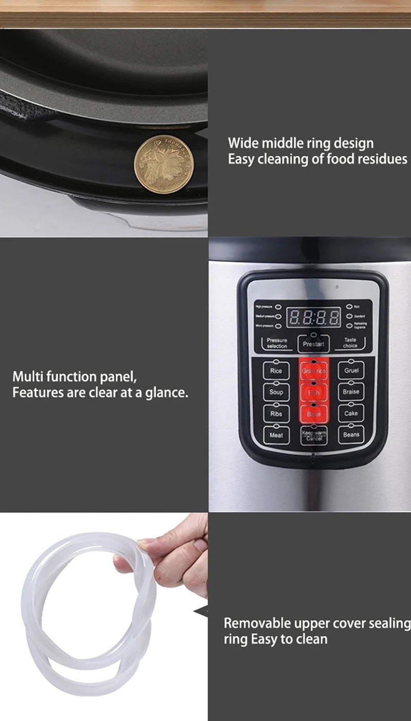 Pressure cooker control panel with removable sealing ring and nonstick base features