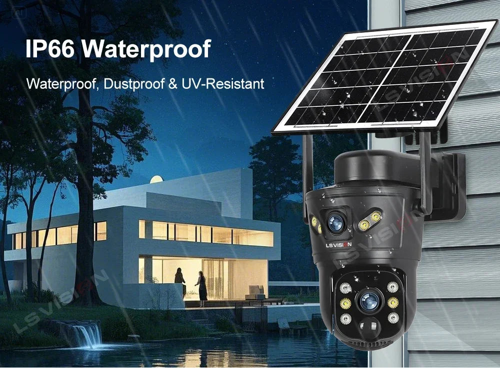 LS VISION Dual-Screen 4G/Wifi Outdoor Solar Camera Security 4K PIR Human Tracking CCTV Surveillance Camera V380 Pro Waterproof