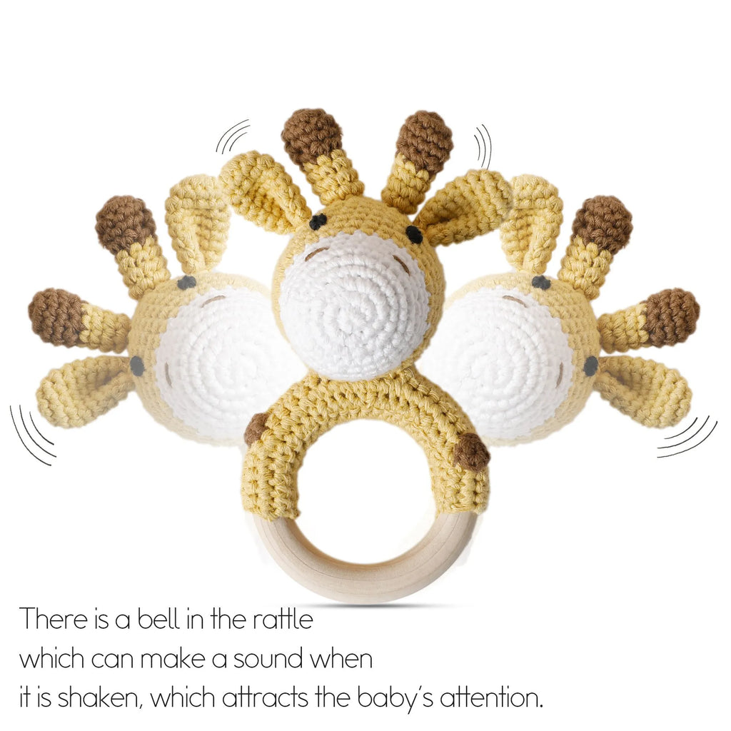 Wooden Rattle Baby Teether for Kids Teething Rings Animal Crochet Rattle Elephant Wooden Babies Gym Montessori Children's Toys