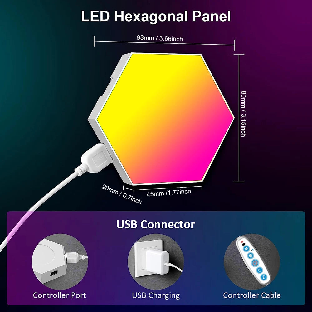 RGB Hexagonal Smart Wall Lamp - Modular Music Sync LED Lighting Kit Tidesmit