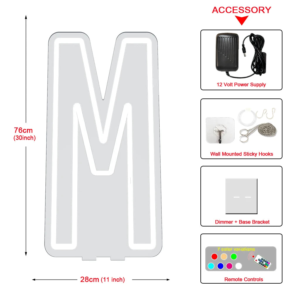 76cm Tall LED Alphabet Light Up Letters for Professional Event Decor 76cm M White Tidesmit