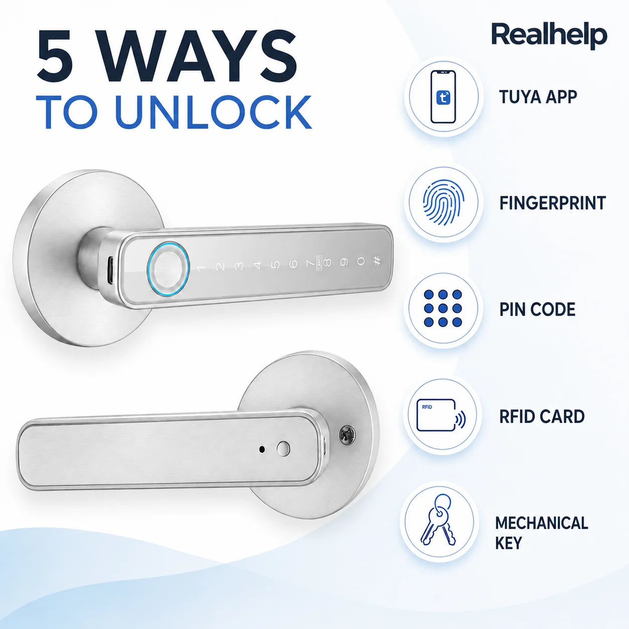 Bluetooth Fingerprint Door Handle Lock Tuya Smart Life App PIN RFID Card Mechanical Key for Home Apartment Office