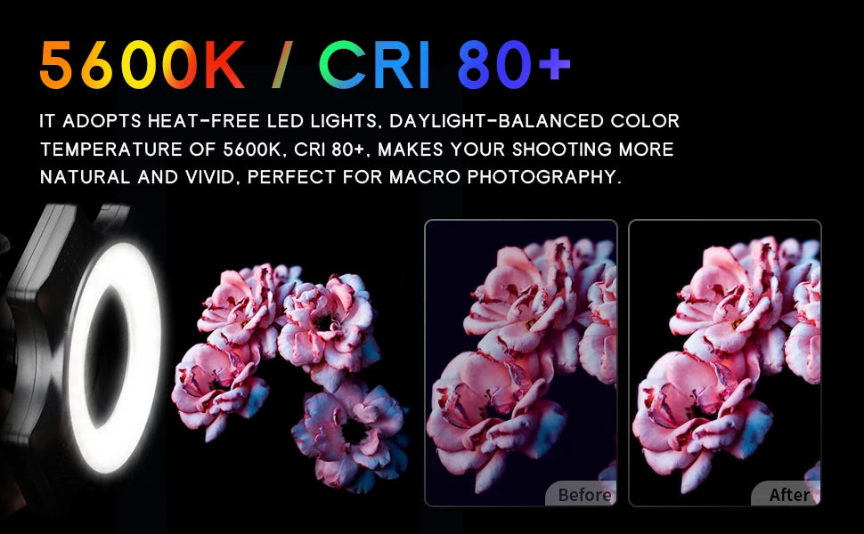 Macro LED Ring Flash for DSLR with 6 Adapter Rings Tidesmit