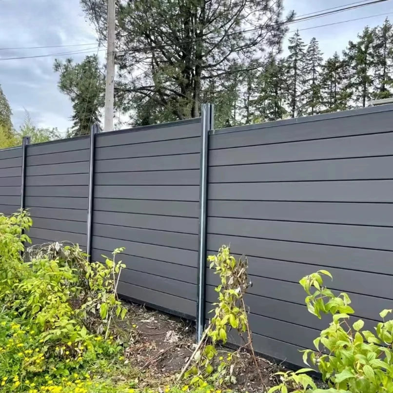 Wholesale WPC Garden Fence Panel Easy Installation UV Resistant Wood Plastic Composite Aluminum Frame Outdoor Fencing