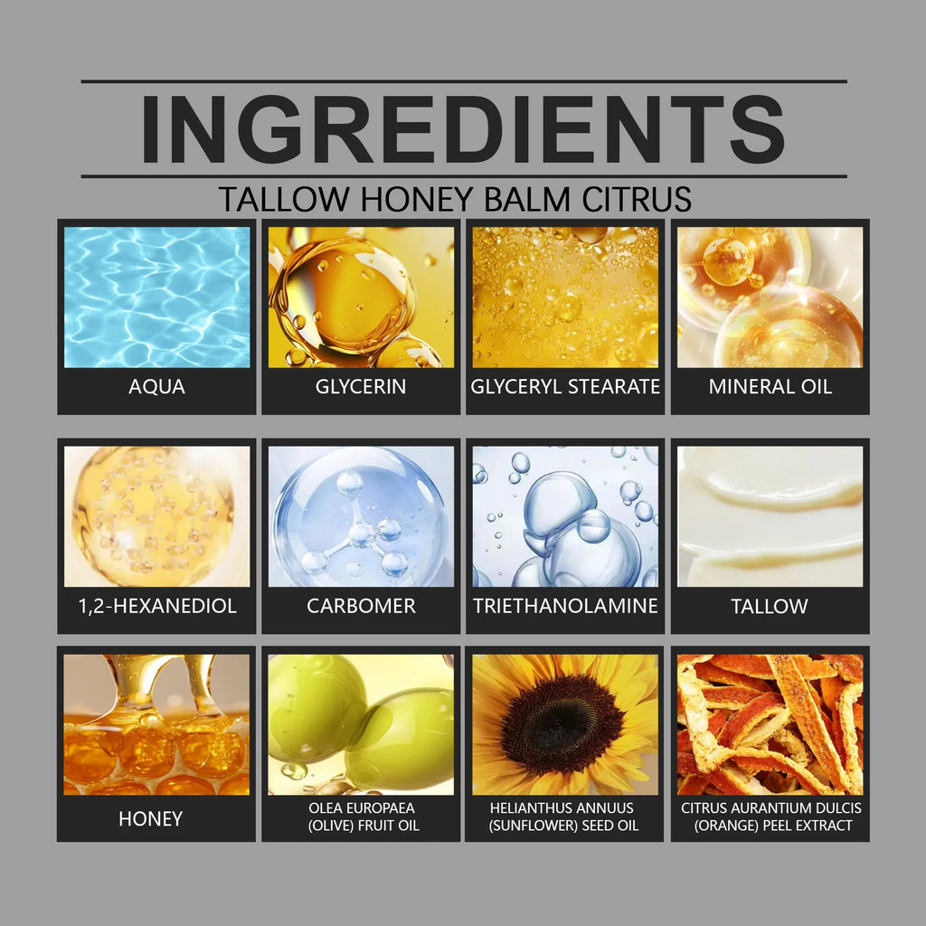 Tallow Honey Balm Grass-Fed Beef Tallow Raw Honey Moisturizing Skin Balm 3 Scents Citrus Lavender Unscented Face Body Care