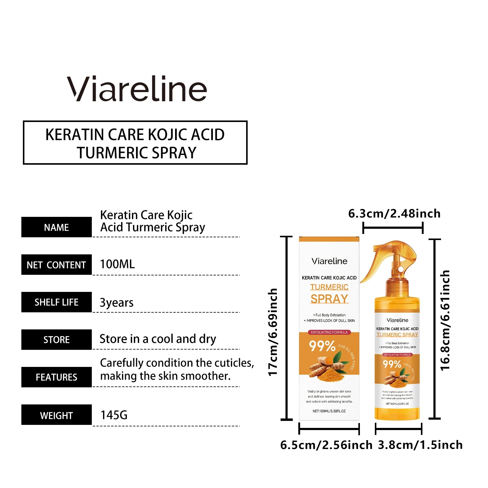 100/200/300ml Kojic Spray For Turmeric Exfoliating Keratin Brightens Uneven Skin Tone Improves Dullness Full Body Use Skin Spray