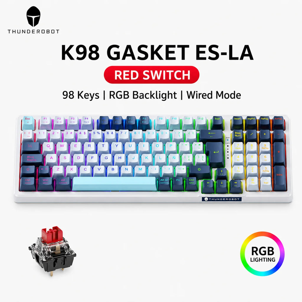 THUNDEROBOT K98 Wired Mechanical Keyboard RGB 98% Compact TKL Layout Hot-Swappable Gaming Keyboard For Laptop PC Gamer F108