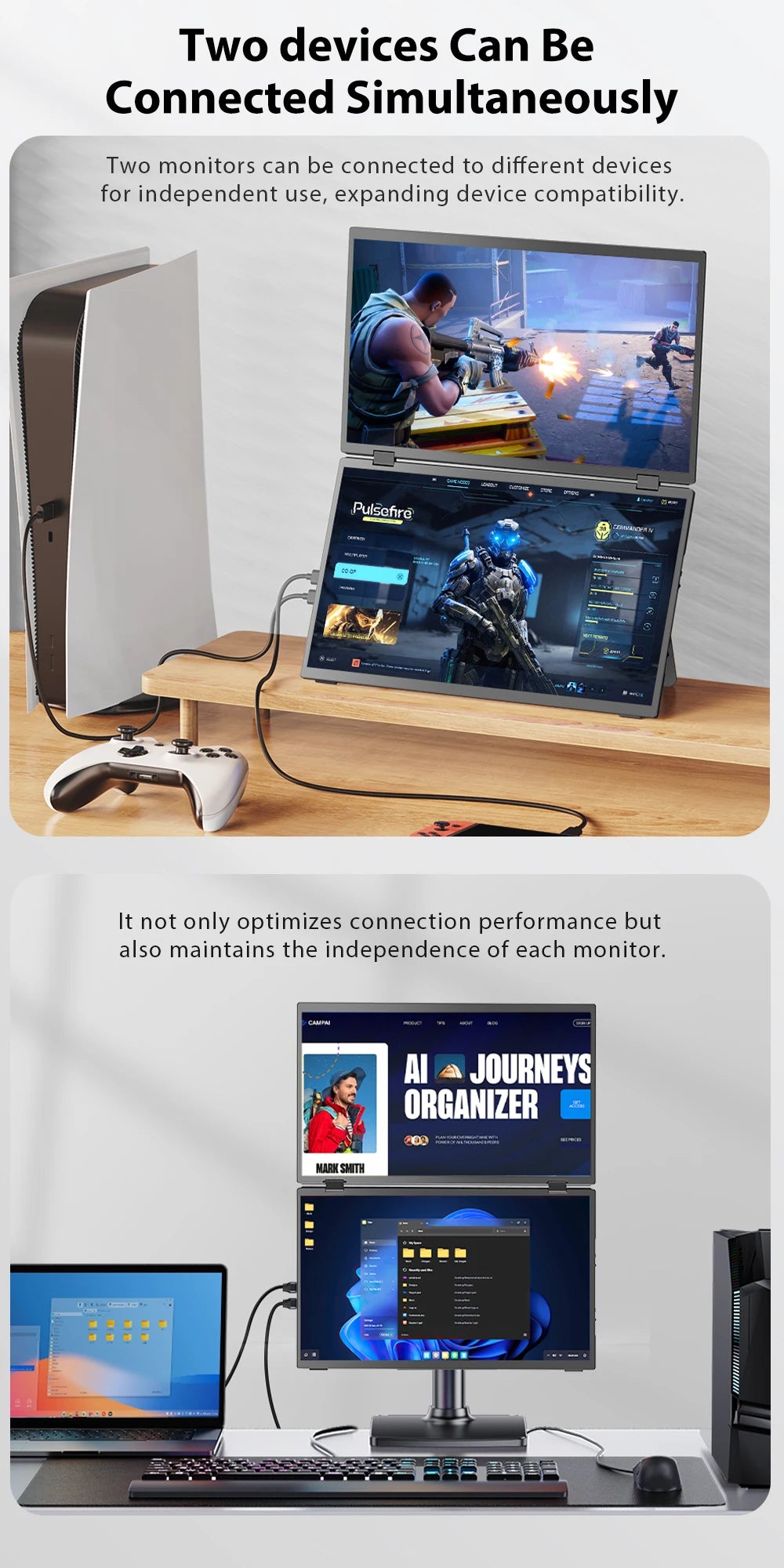 UPERFECT Laptop Screen Extender 15.6" 1080P Dual Screen with Speaker HDMI USB-C Triple Monitor for Laptop MacBook Surface PC Xbo