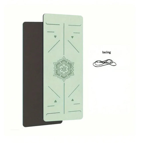 Anti-slip yoga mat, smart yoga mat for Pilates and home exercise, eco-friendly green mat with lacing.