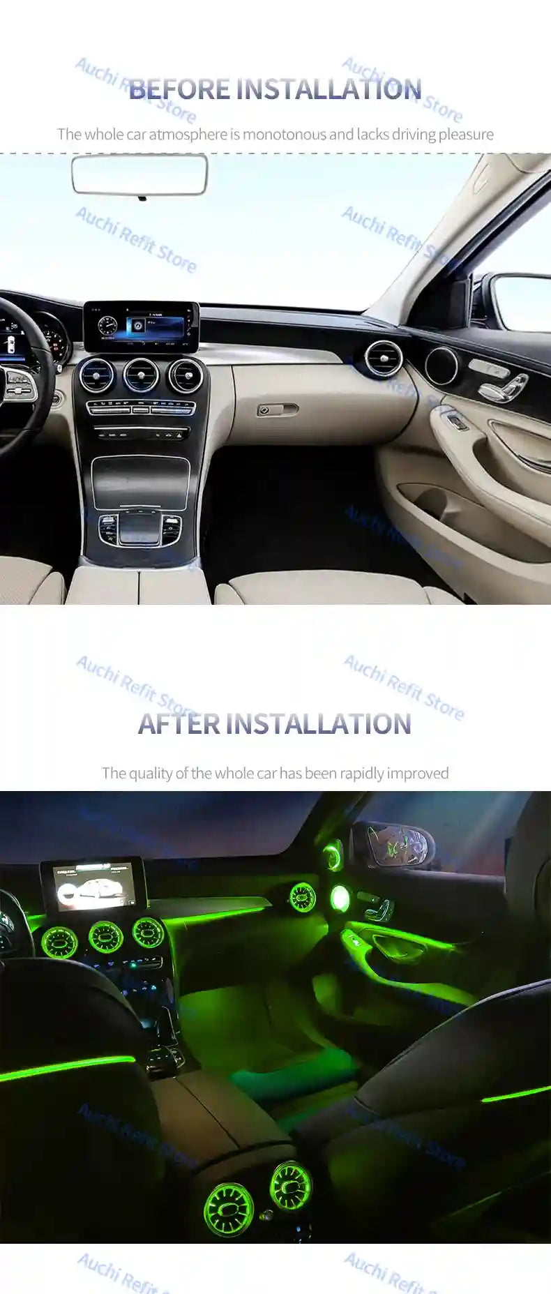 Mercedes-Benz W205 Ambient LED Vents - 64-Color Lighting Kit Tidesmit