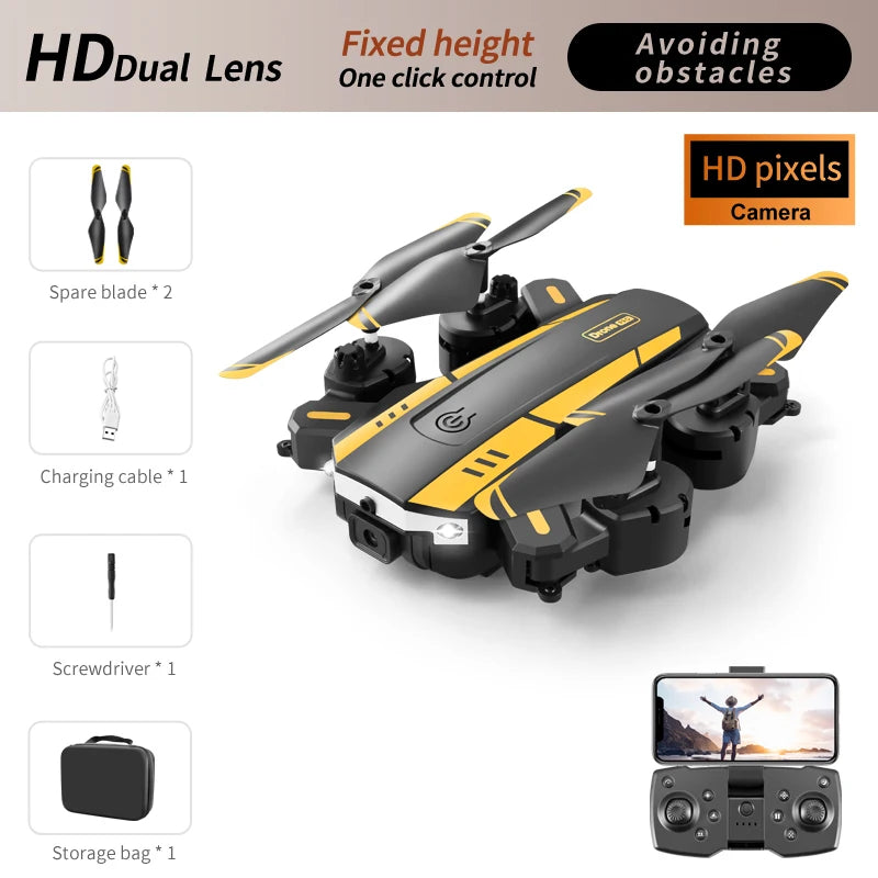 4K GPS Camera Drone with Obstacle Avoidance - Foldable Quadcopter YELLOW-DUAL-4K Tidesmit