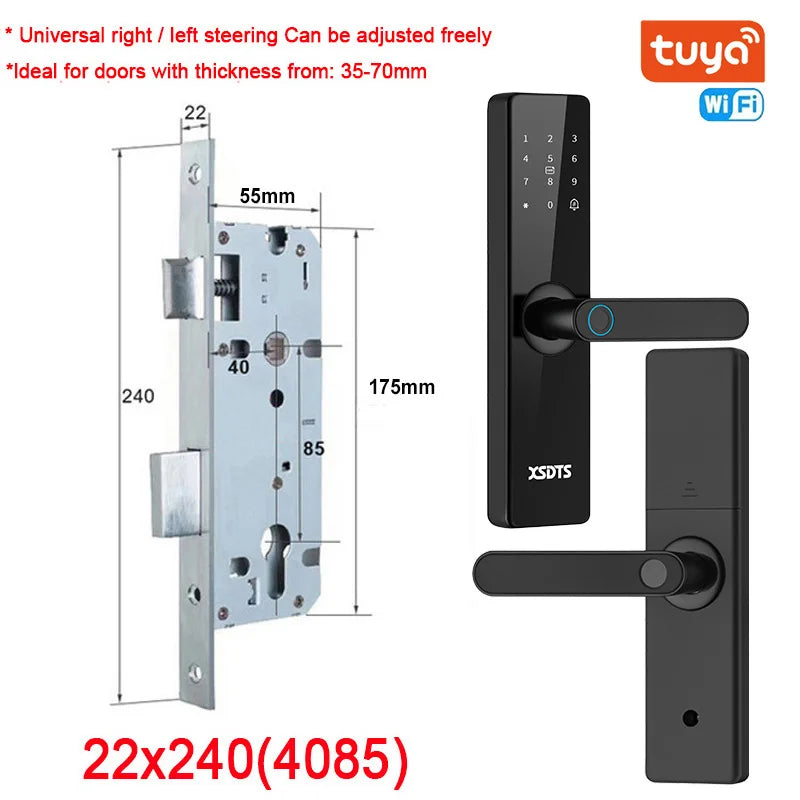 Smart Door Lock With Electronic Biometric Fingerprint Smart Card Password Key Unlock USB Tuya APP Emergency Charge lock
