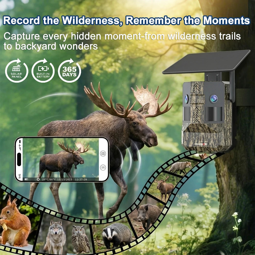 UCON 24MP Outdoor Solar Cellular Trail Camera Wildlife Camera Dual Screen Dual PIR Animal Detection 0.2s Triggered Night Vision