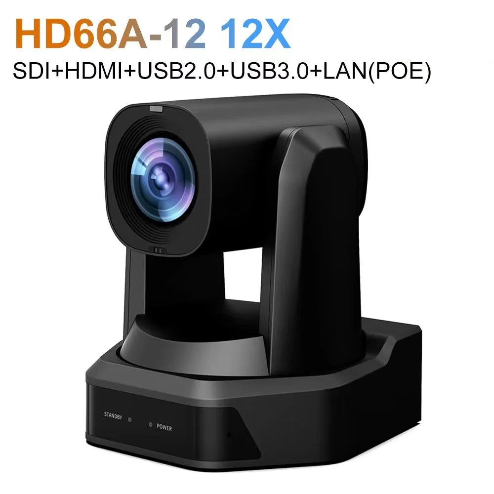 Black PTZ camera, HD66A-12 12X with SDI, HDMI, USB, LAN (POE)