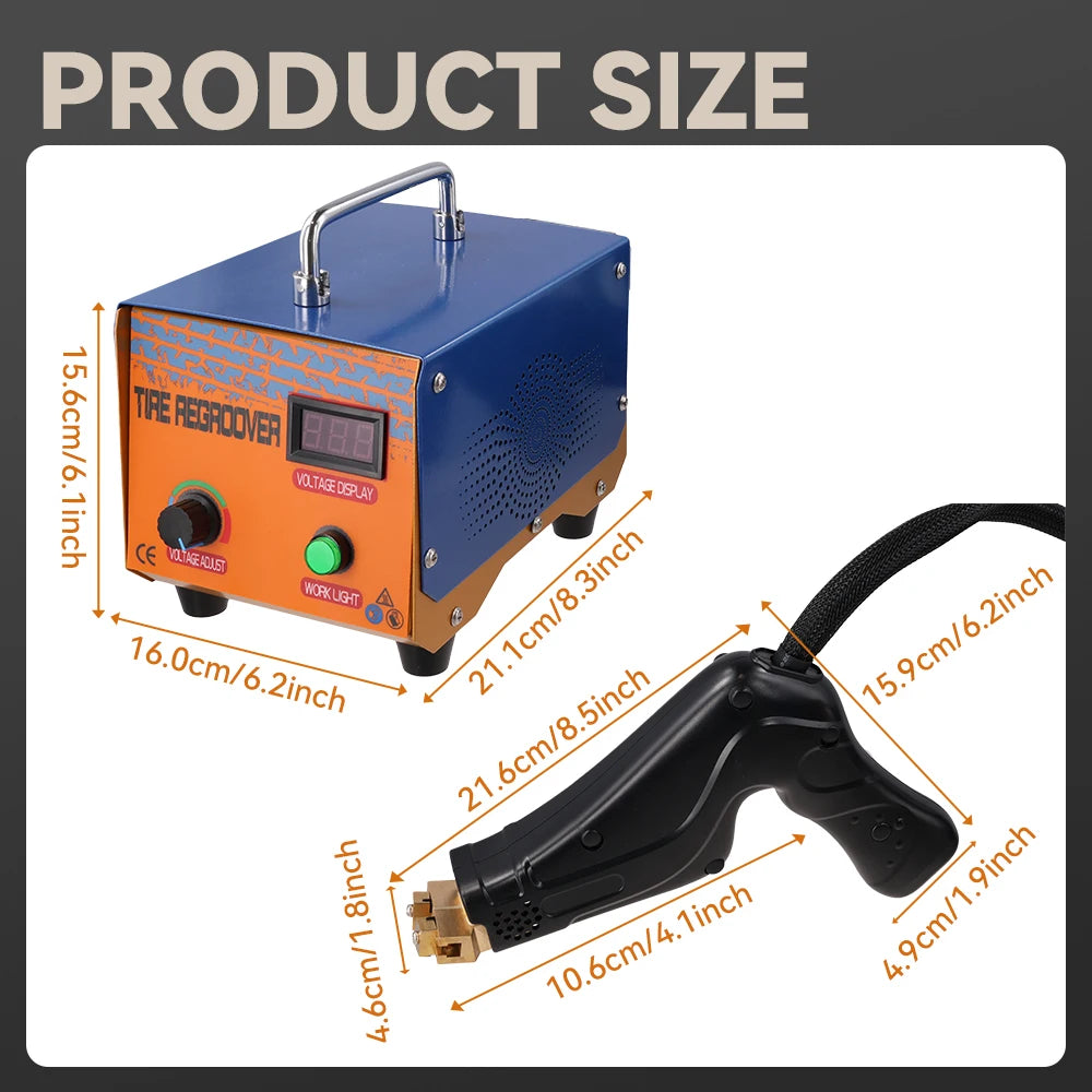 Podofo 1000W Tire Groover Machine Tyre Regrooving Iron Cutter Tool Kit Equipped With 10 Types Tire Cutting Blades For Rubber Tire Retread Work