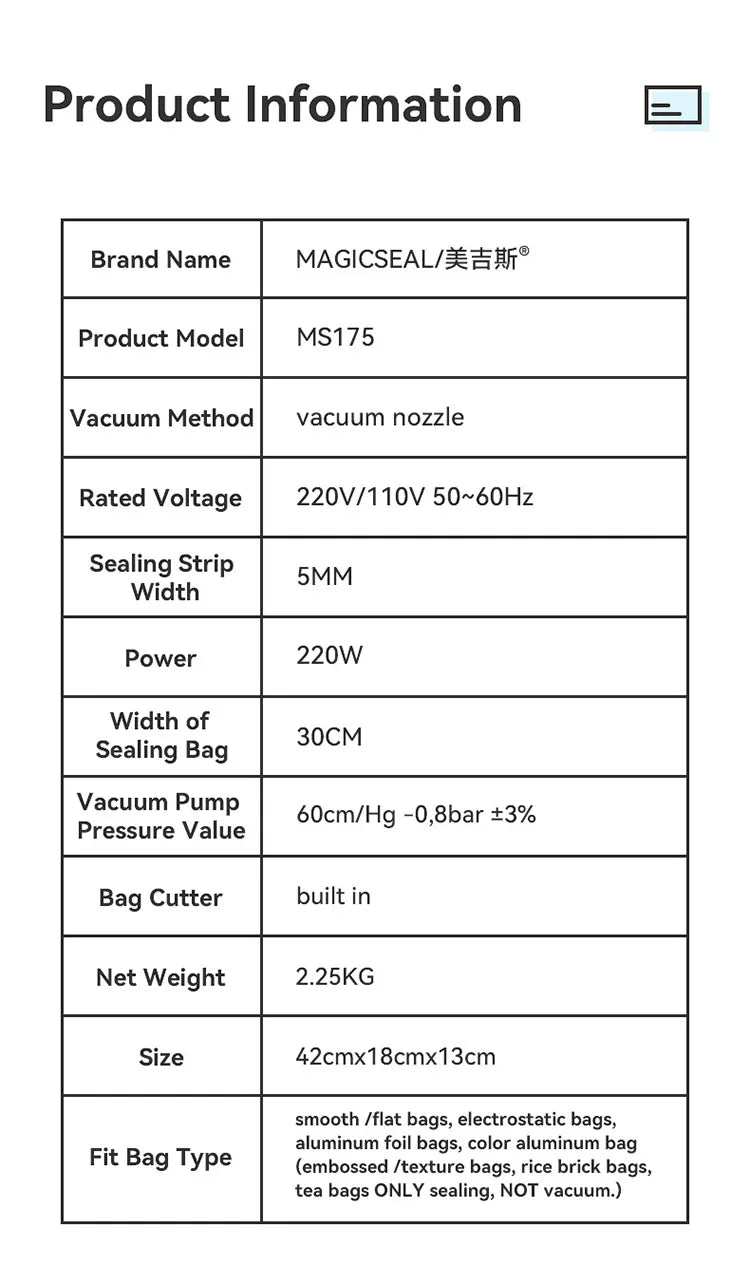 Vacuum Packaging Machine for Food Plastic Bags Sealer Sealing Machine Mylar Bags Kitchen Packer Automatic Manual Modes Home Appl