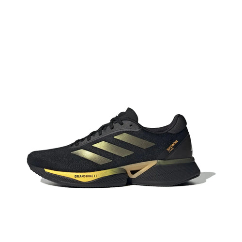 Adidas Supernova Eterno men's black lightweight running sneakers with gold 3-Stripes and Dreamstrike LT midsole.