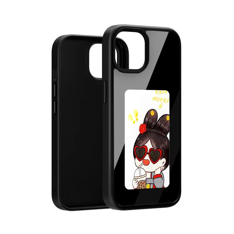 E Ink Phone Case for iPhone 16 Pro Max with NFC Display and Drop Protection Black Tidesmit