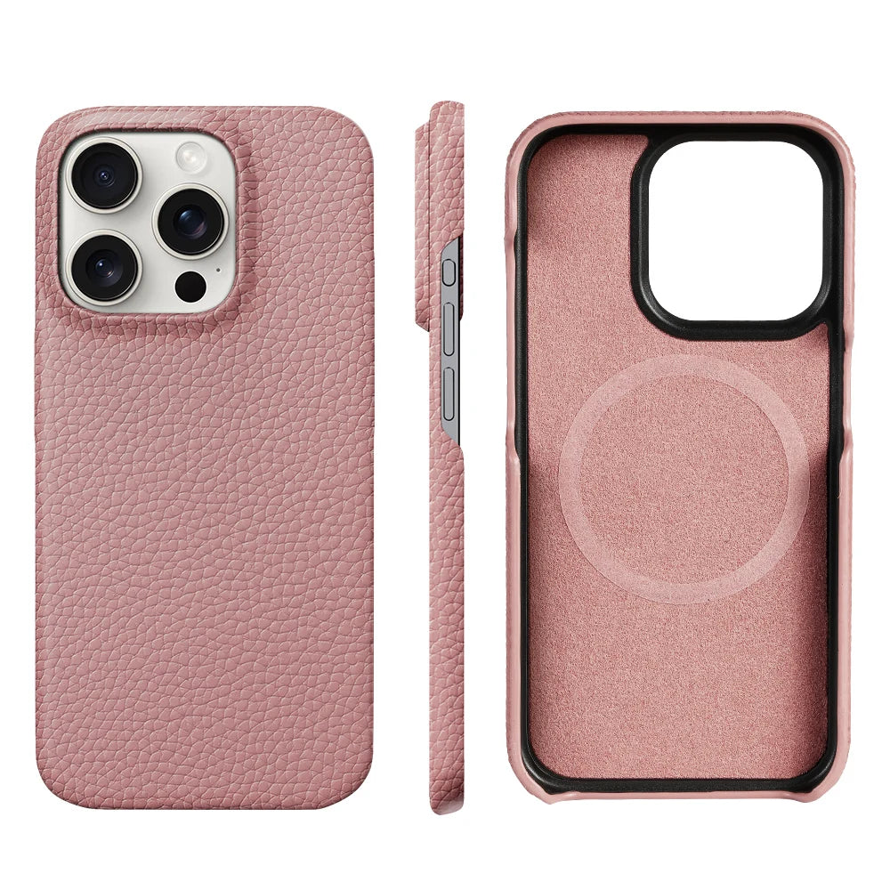 iPhone 16 Pro Max Genuine Leather Case | Slim Shock-Absorbing Cover Genuine Leather Pink Tidesmit