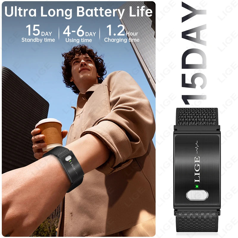 LIGE New ECG+PPG Smart Bracelet Heart Rate Health Monitoring Thermometer HPV Test Reports Waterproof Sports Tracker Smart Watch