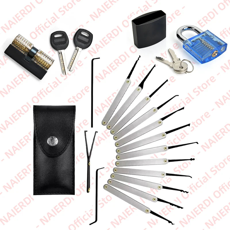 NAIERDI Transparent Practice Lock Tool Set Multifunctional Training Padlock Kit Steel Hand Tools Hardware Repair Tools