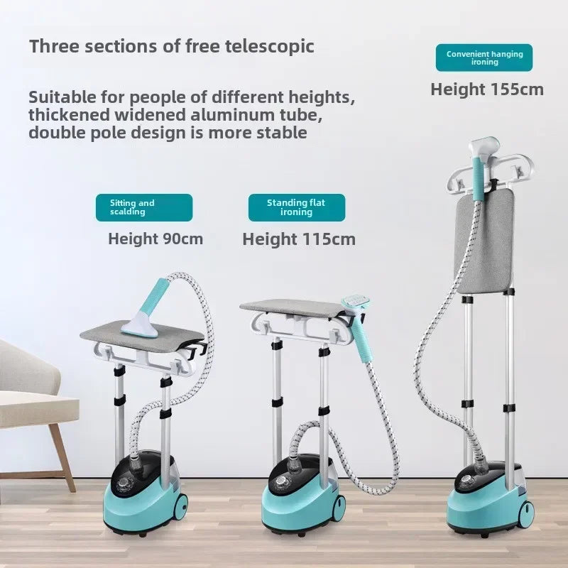 Tidesmit portable vertical garment steamer featuring dual rods and ironing board for fast clothes steaming in UK/EU