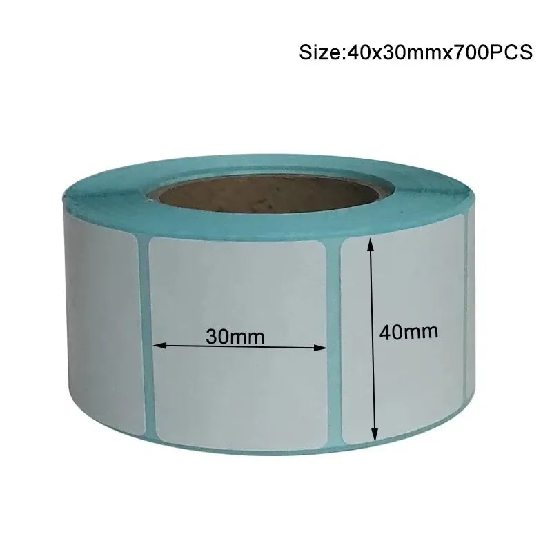 Thermal label sticker roll with 40mm x 30mm label size diagram