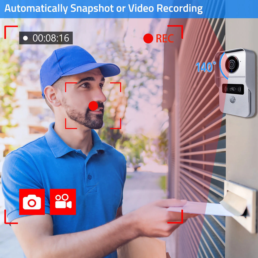 Wireless Wifi Video Doorbell System, 1080P Doorphone Door Camera, 7 Inch Touch Screen, Video Intercom 32GB Card for Home 4 Wire