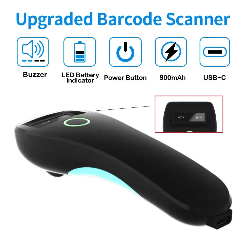 Mini Handheld Portable Barcode Scanner 2.4G Wireless/Bluetooth/USB 1D 2D QR Code Data Matrix PDF417 Reader With Storage Function