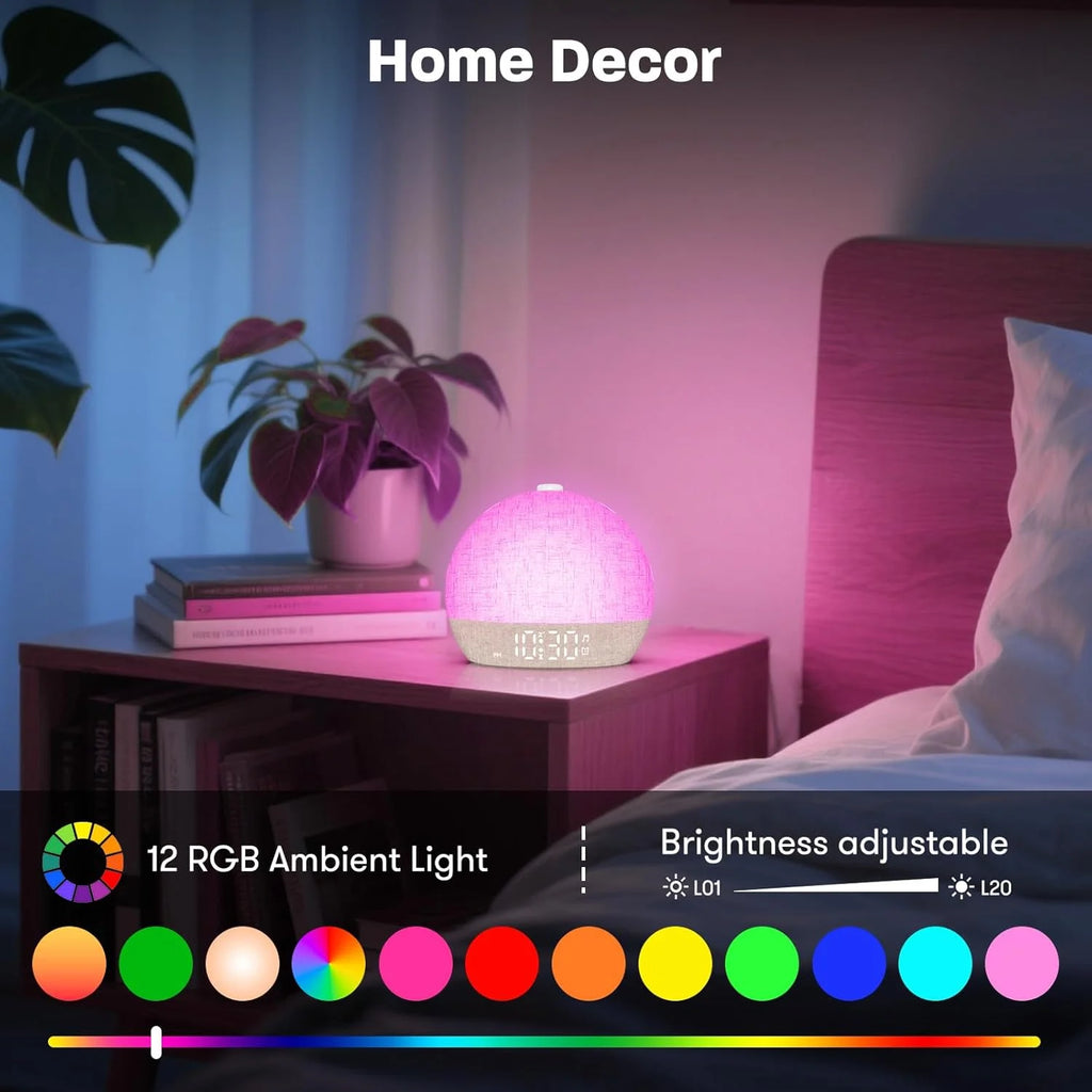Wake Up Lights Sunrise Alarm Clock Dimmable Night Light White Noise Sound Machine with 30 Soothing Sounds for Heavy Sleeper Gift