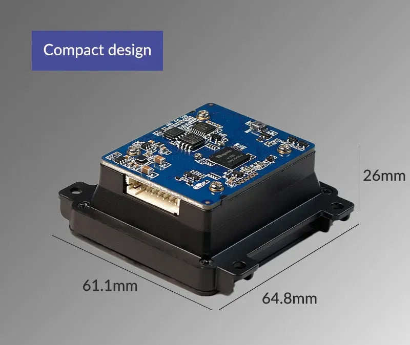 FM700B compact PCB module with mounting holes and dimensions