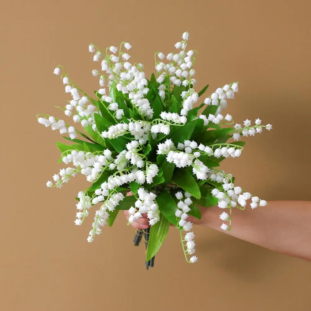 1 Pcs Artificial Flower Lily Of The Valley Flower Bunch W/ 3 Bunch White Green For Home Decoration Accessories