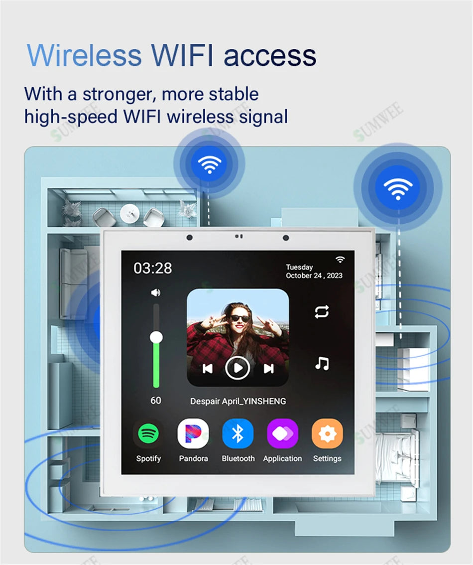 TUYA Smart Home Audio In Wall Amplifier WiFi Bluetooth Music Sound Control Panel Touch Screen Android 11 System Ceiling Speaker