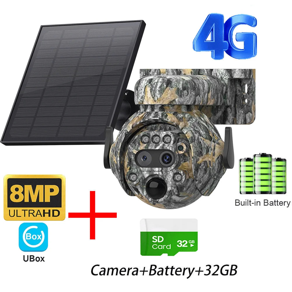 INQMEGA 8MP Solar Powered Camera 4K 4G / WIFI Solar Camera Solar Panel  Security PIR Human Detection Cam in Forest