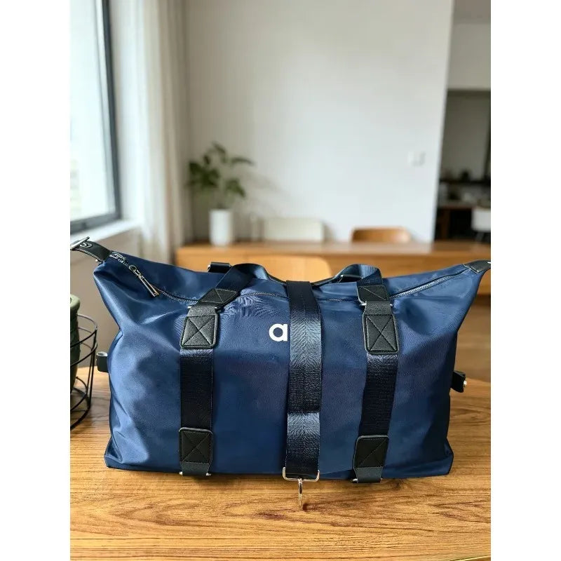 Waterproof yoga gym crossbody bag, navy blue with front O logo and two adjustable straps