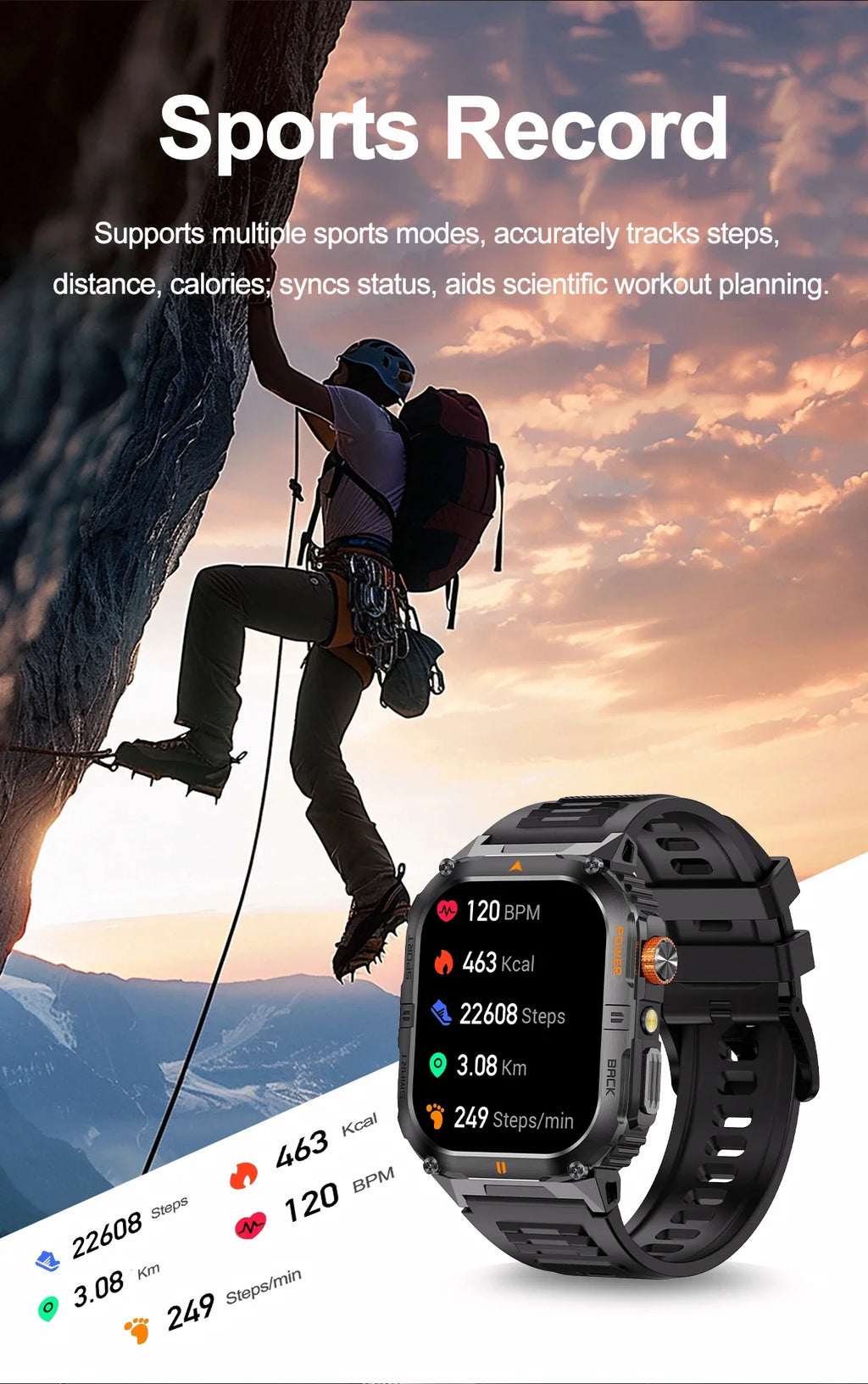 Hot Sell Gifts 2026 New Military SmartWatch Men Outdoor Sports IP68 Waterproof  LED Bluetooth Call Health Monitoring Men Women