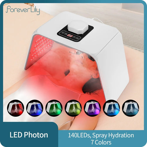 Arch-shaped LED red light therapy device with 140 photon bulbs and hydration spray for professional skin wellness.