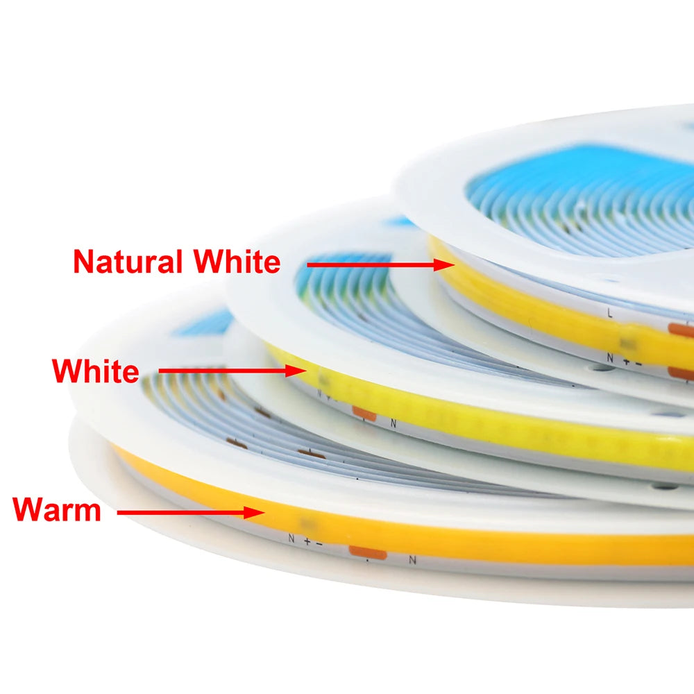 COB LED Strip Light Power Kit 220V 110V AC 3000K 4000K 6000K 2pin 240LEDs/m with IC Driver IP20 8mm PCB Dimmable Linear Lighting