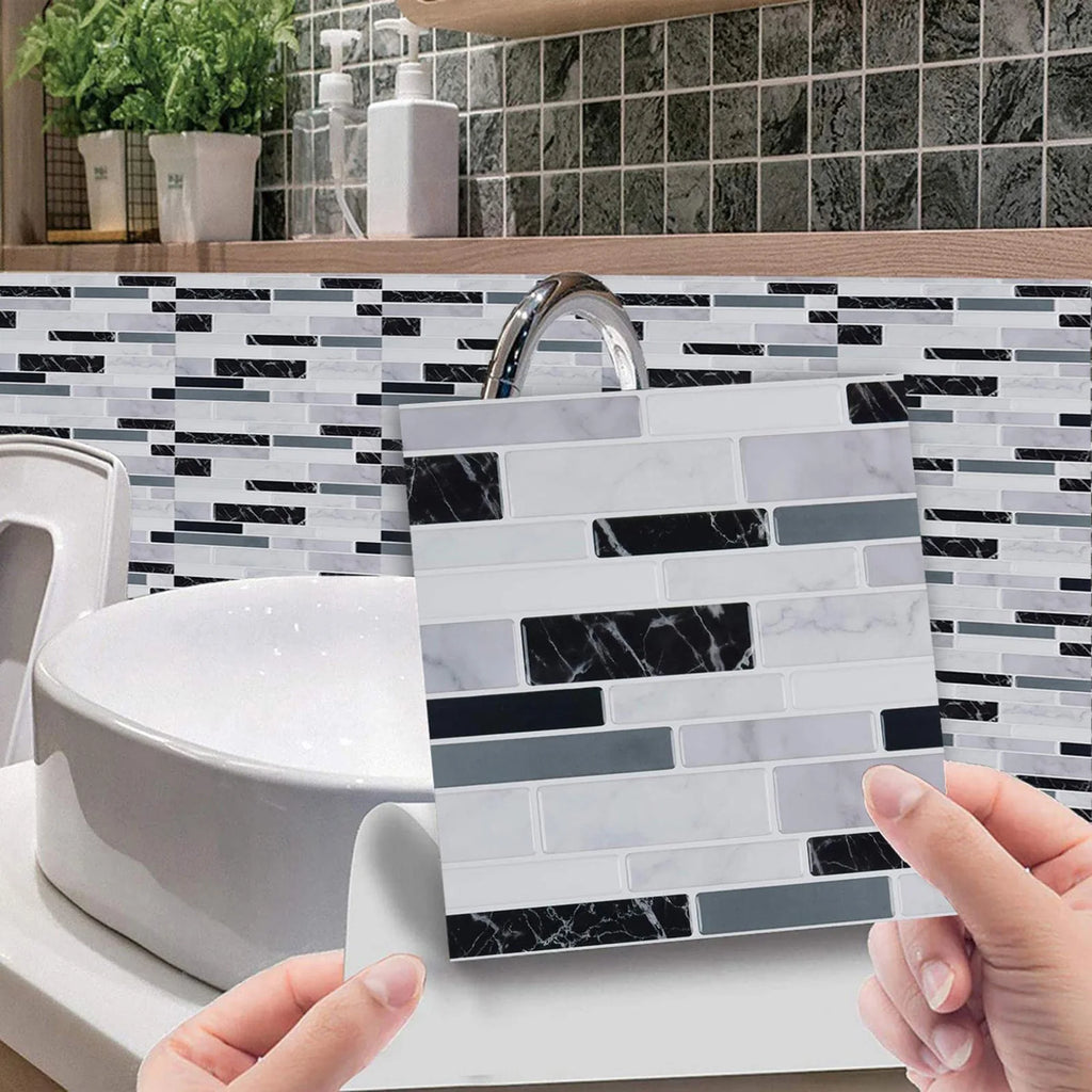 10pcs Self Adhesive Tiles Stickers Marble Mosaic Embossing Tile Stickers Kitchen Bathroom Waterproof  Wall Decals Decoration ﻿
