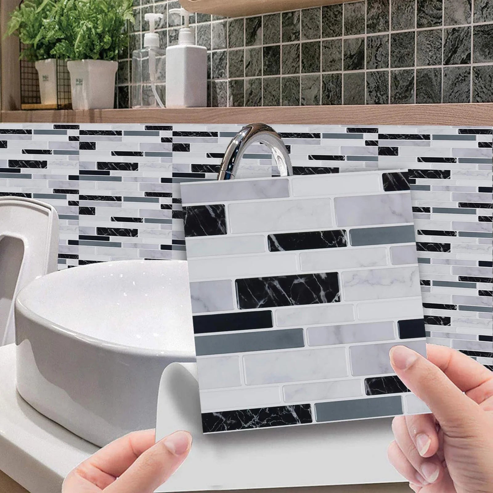 10pcs Self Adhesive Tiles Stickers Marble Mosaic Embossing Tile Stickers Kitchen Bathroom Waterproof  Wall Decals Decoration ﻿