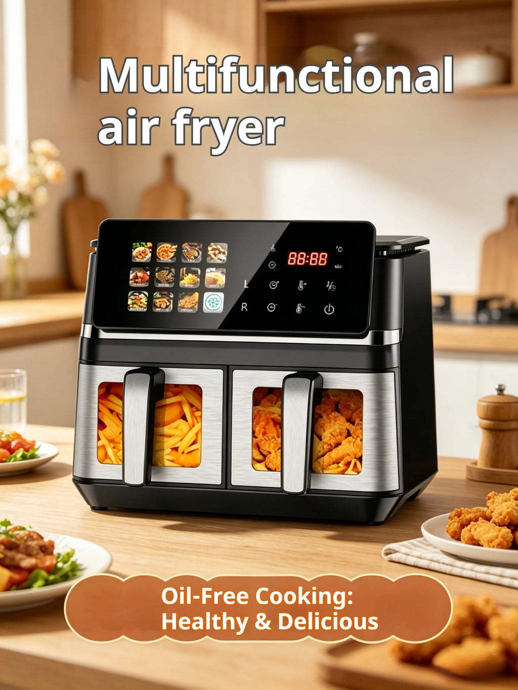 10L High-Quality Digital Air Fryer Smart Oven with Touch Screen Stainless Steel Multifunctional Oil-Free Food Preparation Applia