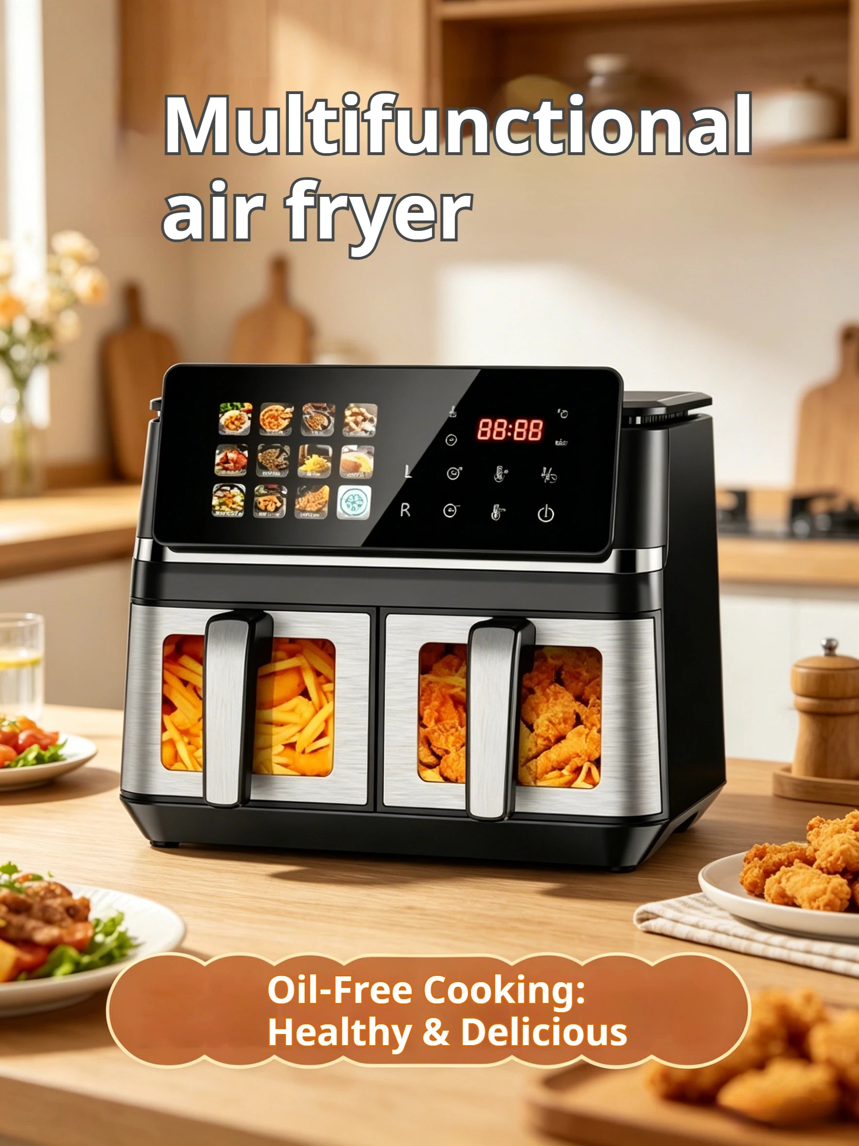 10L High-Quality Digital Air Fryer Smart Oven with Touch Screen Stainless Steel Multifunctional Oil-Free Food Preparation Applia