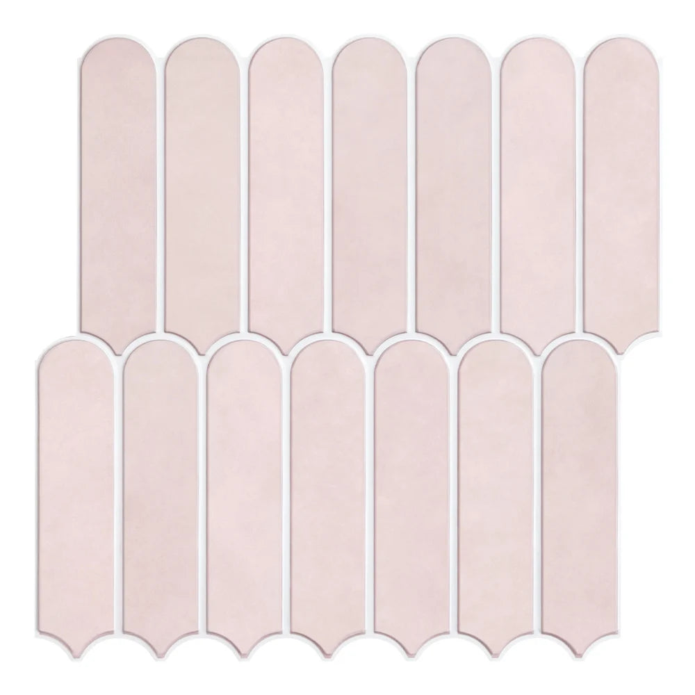 Matte fish-scale tile sticker set in blush pink, 3D scalloped rectangles
